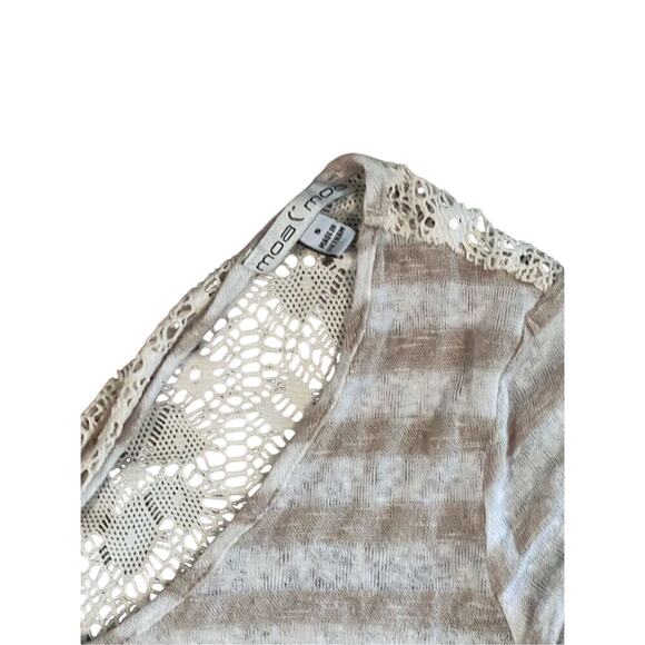 Moa‎ Moa Cream Tan Stripe Feminine Lacy Twist Cap Sleeve Top sz Small - Picture 3 of 11